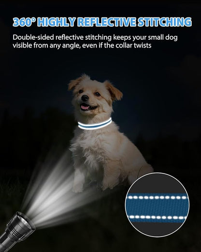 Joytale Small Dog Collar, Durable Double-Sided Reflective Nylon Collar for Night Safety, Adjustable Quick-Release for Active Breeds, Sky Blue, S (3/4" Width)