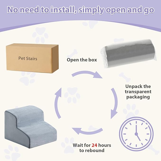 Dog Stairs for Small Dogs, 2-Steps Dog Ramp for Couch, Pet Stairs with Highly Supportive Foam and Non-Slip Bottom, Pet Steps for Cat & Doggie (High 11.8 Inch)