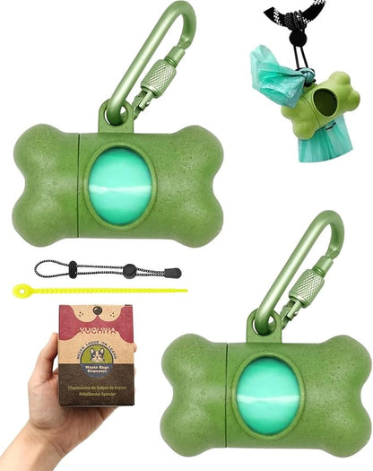Dog Poop Pickup Bags Holder Dispenser with Standard-Sized Leak-Proof Scented Doggy Waste Bags and Carabiner with Safety Lock&Fastener Never Loose on Leash Lead Again (2 Holder 30 Bags, Green)