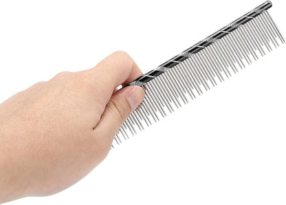 Pet Hair Removal Comb Reusable Comfortable Stainless Steel Comb for Cat Grooming Pet Hair Removal Comb Stainless Steel Pet Comb Open Knot Comb Grooming Comb (Black)