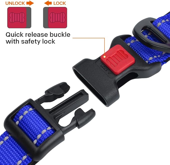 Taglory Reflective Dog Collar with Safety Locking Buckle, Soft Neoprene Padded Dog Collar for Small Dogs, Metal D-Ring, Adjustable Nylon Neck Strap for Daily Walking, Training & Running, Navy Blue, S