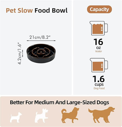 Ceramic 1.6 Cup Dog Bowl Slow Feeder for Large and Medium Dog, 8.2inch Pet Slow Dish, Stop Bloat, Preventing Choking(Single Bowl, Starry Sky)