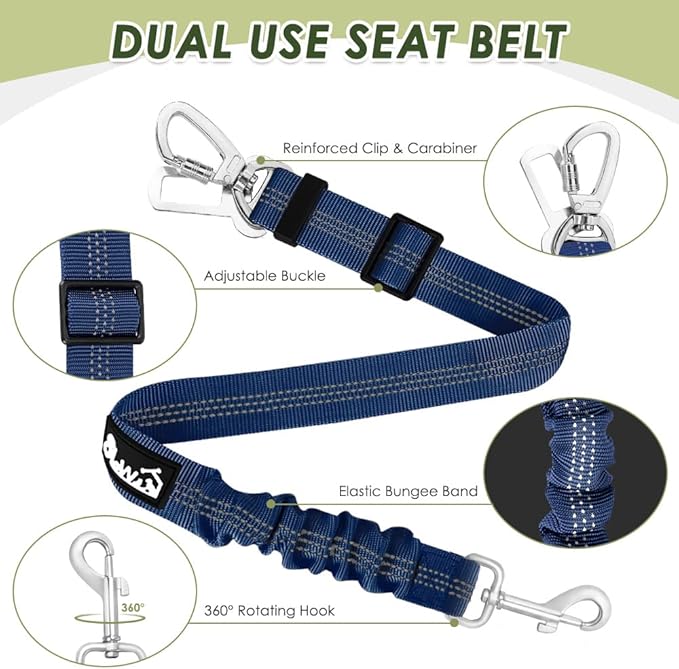 Lukovee Dog Seat Belt for Car, Adjustable Dog Car Harness for Large Medium Small Dogs, Soft Padded & Breathable Mesh Dog Seatbelt with Car Strap and Carabiner (Blue,XXXS)