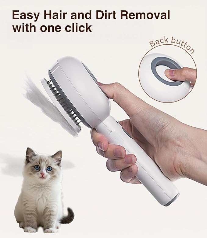 Sham Sham Cat Brush for Shedding, Self-Cleaning Cat Steam Brush, Anti-Static Massage Comb, 500mAh Rechargeable, IPX7 Waterproof Pet Grooming Tool for Cats
