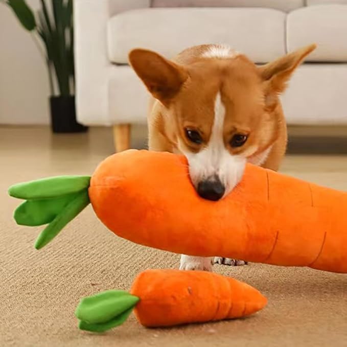 Crinkle Dog Toy Carrot Plush with Squeaker - Bite-Resistant Chew Toys for All Breeds, Interactive with Soft Sound, Durable Comfortable Puppy Toys Small/Medium/Large Dogs