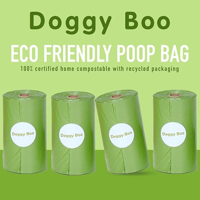 Doggy Boo Dog Poop Bags – Eco-Friendly 65% Recycled Plastic, Leak-Proof & Extra Thick, Easy-Tie Handles – Unscented Pet Waste Bags for Dogs