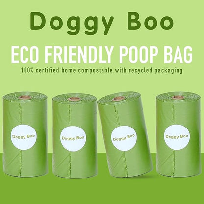 Doggy Boo Dog Poop Bags – Eco-Friendly 65% Recycled Plastic, Leak-Proof & Extra Thick, Easy-Tie Handles – Unscented Pet Waste Bags for Dogs