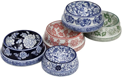 Aimusego Basics Ceramic Non-Skid Pet Dog Water and Food Bowl,Chinoiserie Blue&White Dog Cat Puppy Feeding Bowls Dish,Ideal for Small to Medium Dogs 9inch
