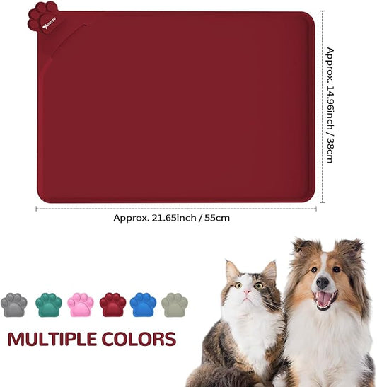 Waterproof Pet Feeding Mats with High Lips - Multiple Size and Colors, Silicone Mat, Nonslip Pet Food Mat for Dogs, Cats with Prevent Water goes Down (Vulkanrot)
