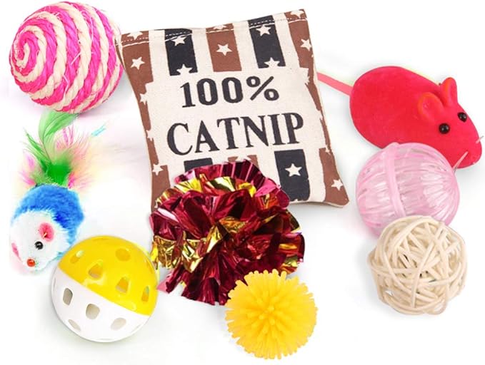 Cat Toys Variety Pack for Kitty 20 Pieces,Variety Cat Toy Set Including Cat Feather Teaser,Catnip Fish,Mice,Colorful Balls and Bells for Cat,Cat Birthday Gifts