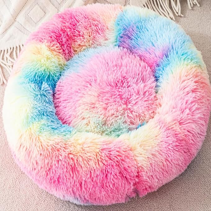Cat Beds for Indoor Cat Dog Bed Dog Donut Bed Small Pet Bed Dog Calming Bed Warm Puppy Bed Cat Beds Baby Kitten Bed Fluffy Donut Bed Up to 7 Lbs Small Pet