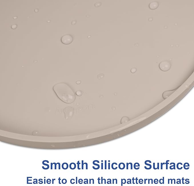 Arespark Dog Food Mat, Nonslip Waterproof Dog Silicone Feeding Bowl Mat with Raised Edges for Floors Prevent Spills, Round Eating Plate Puppy Supplies 10inch (Off White, 1 Pack)