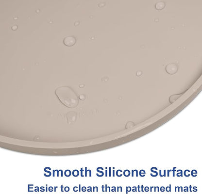 Arespark Dog Food Mat, Nonslip Waterproof Dog Silicone Feeding Bowl Mat with Raised Edges for Floors Prevent Spills, Round Eating Plate Puppy Supplies 10inch (Off White, 1 Pack)
