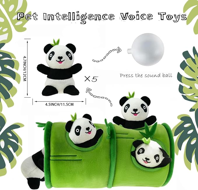 Hide and Seek Dog Toys, Interactive Squeaky Plush Puzzle Puppy Chew Toy to Keep Them Busy for Small Medium Large Dogs(Bamboo Hideaway with 5 Pack Panda)