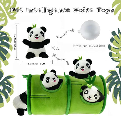 Hide and Seek Dog Toys, Interactive Squeaky Plush Puzzle Puppy Chew Toy to Keep Them Busy for Small Medium Large Dogs(Bamboo Hideaway with 5 Pack Panda)