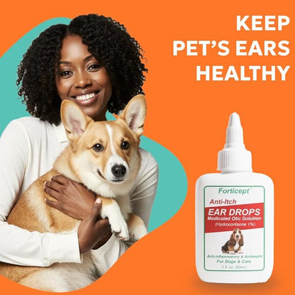 Forticept Dog and Cat Ear Infection Treatment, Dog Ear Drops with 1% Hydrocortisone 2 oz