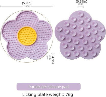 Slow Feeder Mat for Fast Eaters Pet Lick Pad Flower Design Silicone Grooming & Training Aid for Anxious Dogs Cats Purple One Size