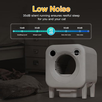 Automatic Litter Box, 4 in 1 Security-System Self Cleaning Litter Box Robot, 75L+12L Extra Large Space for Multiple Cats, APP Control, 1 Free Cat Litter-Mat, 3 Rolls Cats Waste Bag Liners