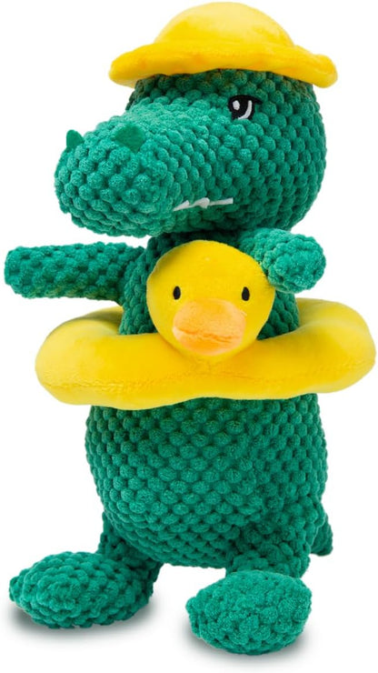 Squeaky Dinosaur Dog Toy - Multifunctional 2 in 1 Funny Plush Stuffed Animal Interactive Dog Toy Frisbee for Chewers Puppy Small Big Large Breed Dogs