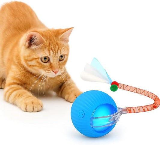 Interactive Cat Toy Ball for Indoor Cats and Kittens – Automatic Rolling Ball, Motion Activated Cat Toys with Tail Accessories, Smart Play Modes, USB Rechargeable Pet Toy for Exercise & Fun