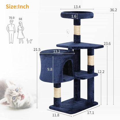 BestPet | 36" Cat Tree Tower | Navy Blue | Sturdy Multi-Level Cat Tree with Plush Condo, Cozy Perch, Sisal Scratching Posts, Hanging Toy and Stable Frame | Easy Assembly | for Kittens & Adult Cats