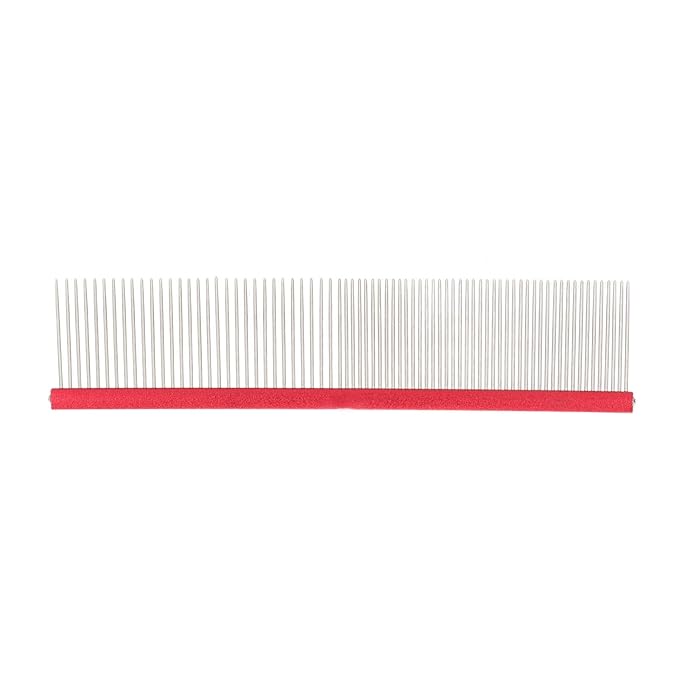 Dog Comb, 2-in-1 Stainless Steel Rounded Ends Dog Grooming Comb Pet Comb with Two Different Densities of Steel Teeth for Grooming Matting, Red