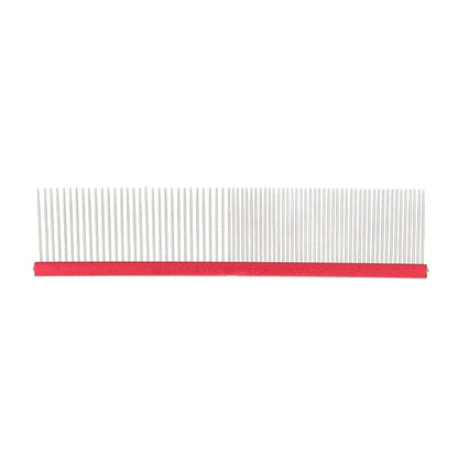 Dog Comb, 2-in-1 Stainless Steel Rounded Ends Dog Grooming Comb Pet Comb with Two Different Densities of Steel Teeth for Grooming Matting, Red
