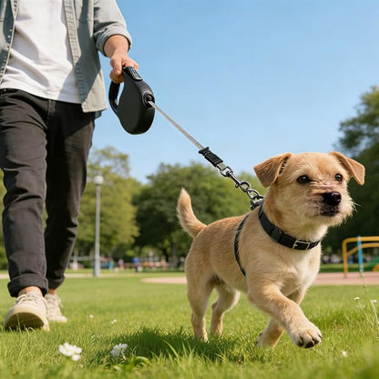 Retractable Dog Leash for Medium & Large Dogs up to 80 lbs, One-Handed Brake, 180kg Strong Nylon Tape, Tangle Free, Anti-Slip Handle (M & L Size) (Black, L-5M)