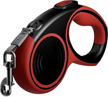 DOGNESS 16.4 Ft Retractable Dog Leash, Heavy Duty Great Leash for Dog up to 80 lbs, One Button Brake & Lock Anti-Slip Handle Tangle Free（Red and Black）