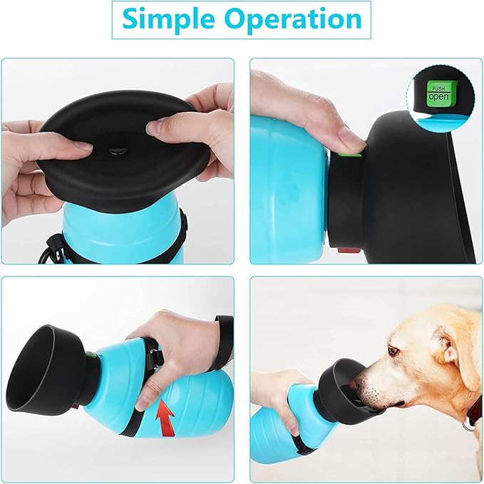 Dog Water Bottle Portable (17oz/22oz), 2 in 1 Foldable Dog Travel Water Bottle, Leak-Proof Dog Water Dispenser, Pet Water Bottle Drink Feeder for Outdoor Walking Hiking, Food-Grade Silicon (22oz)