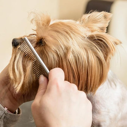 4Pcs Stainless Steel Dog Combs for Grooming Matting, Metal Dog Grooming Combs with Rounded Teeth, Pet Tear Stain Remover Finishing Comb Removing Tangles Knots