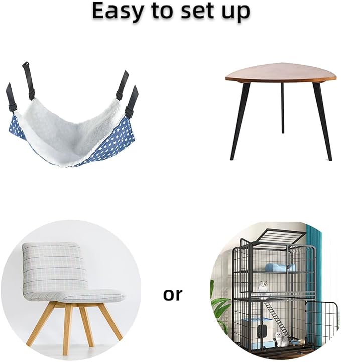 Pet Hammock for Cage Reversible Cat Hanging Hammock Soft Hanging Bed for Ferret Kitten Puppy Cats Small Dogs Rabbits Small Animals Double-Sided Pet Cage Hammock with Adjustable Straps & Plastics Hooks