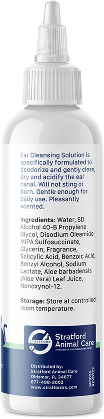 Stratford Pharmaceuticals Ear Cleaner & Drying Solution for Dogs & Cats w/Aloe Vera to Wash Debris, Wax, Odor & Irritation Relief, Sweet Pea Vanilla Scent, 8 oz