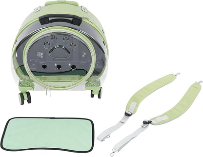 Transparent Bubble Pet Carrier with Wheels, Breathable Cat Dog Travel Carrier with 3-Stage Handle & Removable Strap, Portable Trolley Case with Ventilation for Small Dogs & Cats (Green)