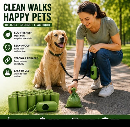Dog Poop Bags Rolls with 1 Dispenser 270 Count (18 Rolls, 15 Bags per Roll), Leakproof, Unscented, Includes Leash Clip, Thick Strong, 8.5"W x 11.5"L - Image 3