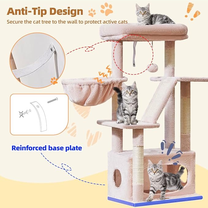 Taoqimiao Cat Tree,38.5-Inch Cat Tower for Indoor Cats,Suitable for Kittens with Luxurious cat condo with Adjustable Baskets and Luxurious Perch MS029SP Jelly Pink