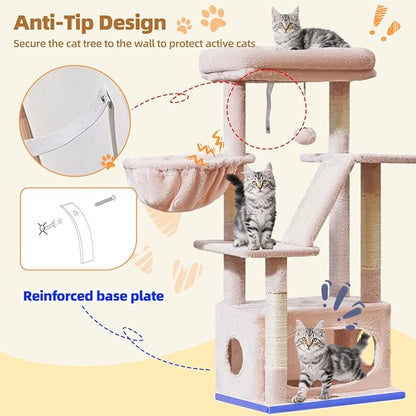 Taoqimiao Cat Tree,38.5-Inch Cat Tower for Indoor Cats,Suitable for Kittens with Luxurious cat condo with Adjustable Baskets and Luxurious Perch MS029SP Jelly Pink
