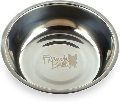 French Bull 24 oz. Pet Bowl, 2 Piece - Dog, Cat, Feeder, Nonslip, Stainless Steel, Raised - Ziggy White