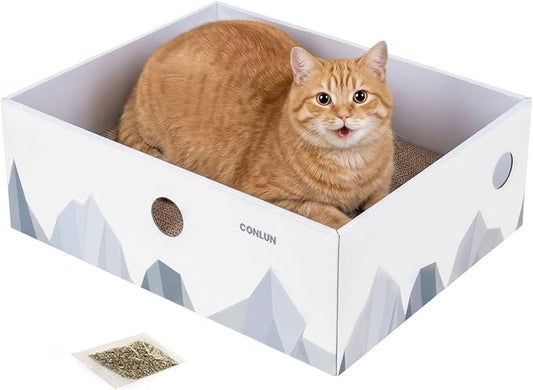Cat Scratcher Box with 3-Layer Corrugated Pad, Heavy-Duty Double-Sided Cardboard Scratching Board & Bed, Checkered Design, for Cats,Jumbo