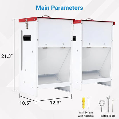 Metal Automatic Dog Feeder 2-Pack- 25LBS Food Capacity Automatic Gravity Dispenser, Powder Coated & Waterproof for Indoor & Outdoor Use, 12.3" L x 10.5" W x 21.3" H, Red and White
