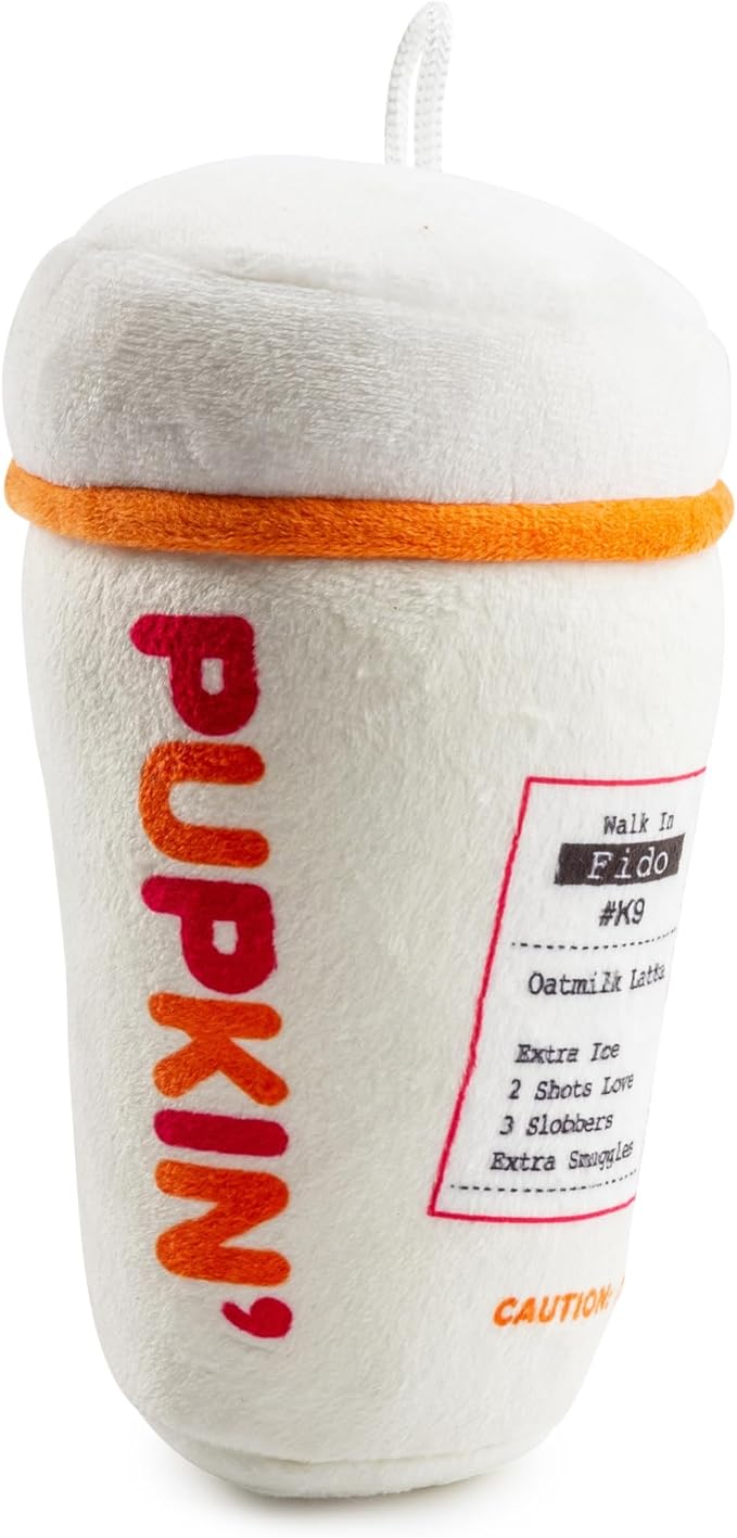 Haute Diggity Dog Pupkin' Donuts Hot Coffee Cup Plush Dog Toy for Small, Medium & Large Dogs, Interactive Funny Parody Squeaky Toys, Soft, Durable, Machine-Washable, Safe & Cute Birthday Gift for Dogs
