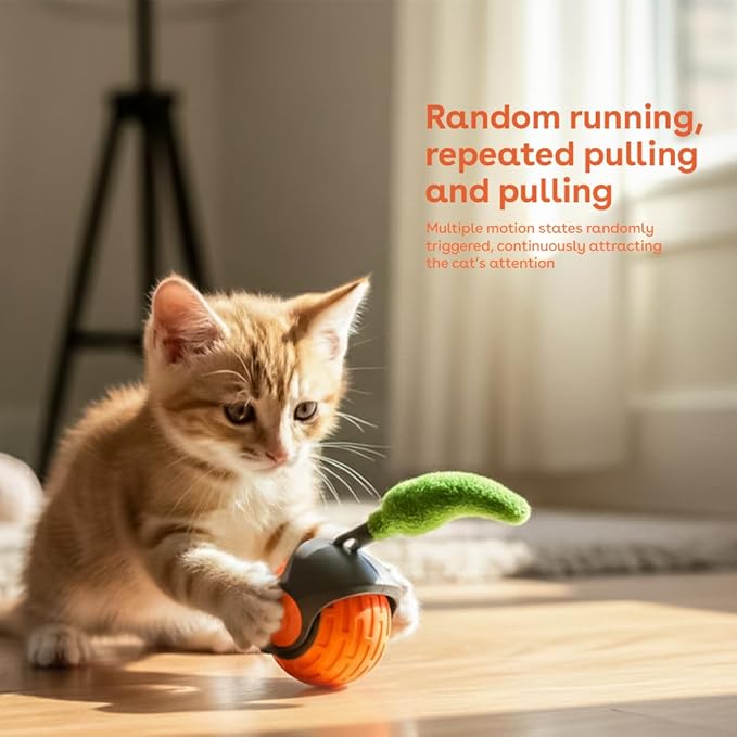 Interactive Cat Toys for Indoor Cats,The 3rd Generation Agile Moving Cat Ball with Elastic Mesh Tail,Automatic Kitten Toys for Bored Indoor Adult Cats,Motion Activated (Orange)