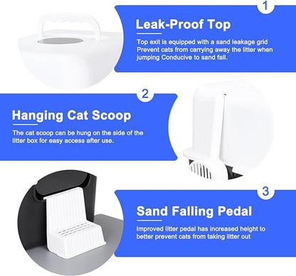 Sfozstra Cat Litter Box with Lid, Fully Enclosed Splash-Proof and Leak-Proof Urine High Edge and Odorless Cat Litter Box, Easy to Installation and Clean (Black with Pedal(S))