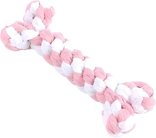 Dog Rope Toys Set with Bone-Shaped Chew Toy, Durable Cotton Rope Toys for Teething, Training, and Interactive Play for Small to Medium Dogs (Pink & White)