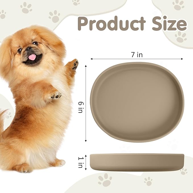 VCEPJH 2 Pack Silicone Dog Plates for Food Shallow Pet Bowl Flat Puppy Food Bowl Whisker Fatigue Cat Feeding Bowls Noiseless Dishes for Dry and Wet Food (Square-Round Brown)