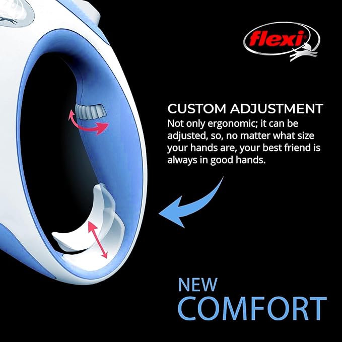FLEXI® Comfort XS Tape Retractable Dog Leash (Blue)-10 ft for Extra Small, Tiny Dogs up to 26 lbs| Ultra Compact Pocket-Size, 3-Finger Grip, German Quality| Tangle-Free, One-Hand Brake, Pause & Lock