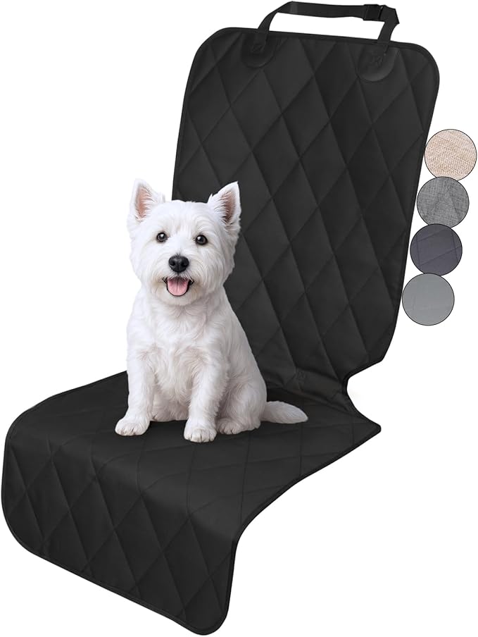 VIVAGLORY Front Dog Seat Covers, 1PACK No-Skirt Design 4 Layers Quilted & Durable 600D Oxford Car Seat Cover for Dogs with Anti-Slip Backing for Most Cars, SUVs & MPVs, Black