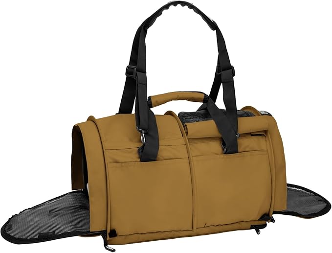 SturdiBag Pro 3.0 Pet Travel Carrier for Cats and Dogs – Soft-Sided with Safety Clips and Seatbelt Straps for Airplane or Car Travel | Large, Earthy Tan