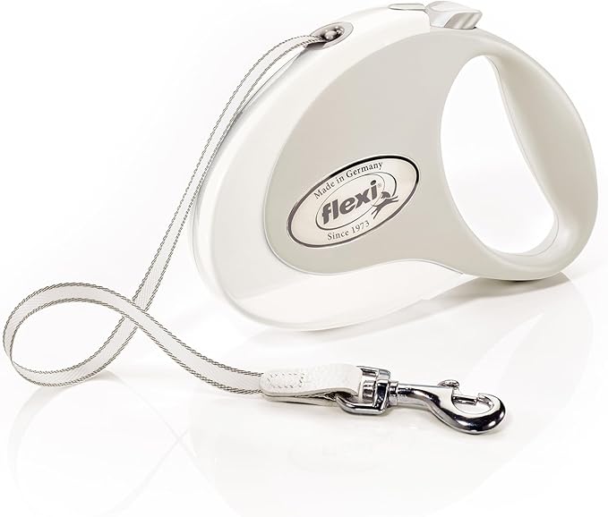 FLEXI® Style Retractable Dog Leash (Tape), Ergonomic, Durable and Tangle Free Pet Walking Leash for Dogs Up to 55 lbs, 16 ft, Medium, White/Grey