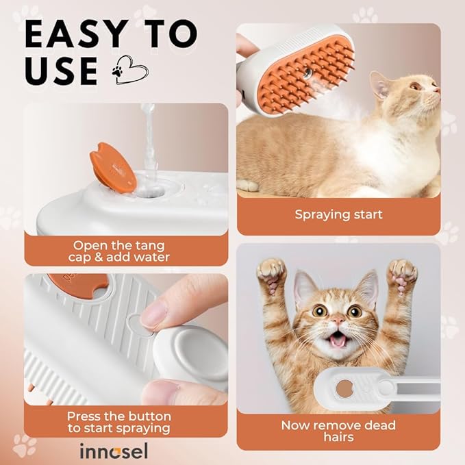 Cat Steam Brush for Shedding, 4-in-1 Rechargeable Pet Grooming Brush for Cats & Dogs, Anti-Static, Massage, Cleaning & Combing with Gentle Steam, Removes Loose Hair & Tangles (White)